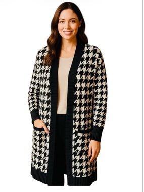 Isaac Mizrahi Live Mixed Houndstooth Pattern Duster Cardigan Small